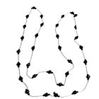 Extra Long Doubling Station Necklace Black Faceted Beads Silver Tone Chain