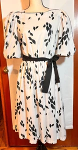 Vintage White Black Abstract Puff Crinoline Sleeve Dress Union USA Tag 12 Medium - Picture 1 of 11