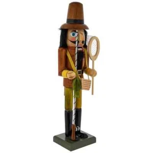 CHRISTMAS WOODEN NUTCRACKER - 15" FISHERMAN W/ FISHING POLE AND NET - Picture 1 of 1