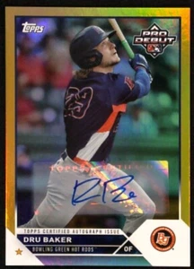 2023  Topps Pro Debut /50 DRU BAKER #PD-189 GOLD FOIL Baseball Hot Rods AUTO - Picture 1 of 2