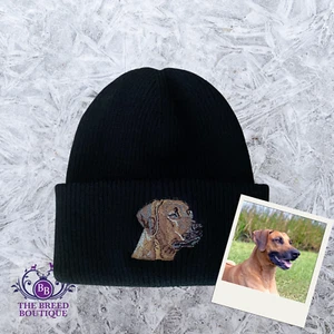 RHODESIAN RIDGEBACK EMBROIDERED BEANIE ONE SIZE 13 COLOURS RECYCLED POLYESTER - Picture 1 of 7
