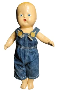 Antique Composition Baby Doll With Vintage Lee Denim Jean Overalls 13" Buddy Lee - Picture 1 of 10