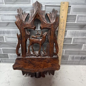 Wood-Like Resin Wall Shelf w/Elk In The Forest 12.5” High & 7” Wide w/Shelf~EUC! - Picture 1 of 14