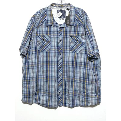Camisa Buffalo David Bitton Crepúsculo Azul Amarillo A Cuadros Botón Bolsillos Hombres 4XL NUEVA CON ETIQUETAS Foto 1 de 4