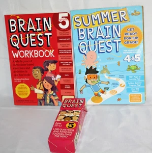 Lot of 4 Brain Quest 4th 5th Grade Decks + 4 - 5 Summmer & 5 Workbook Roadtrip - Imagen 1 de 3