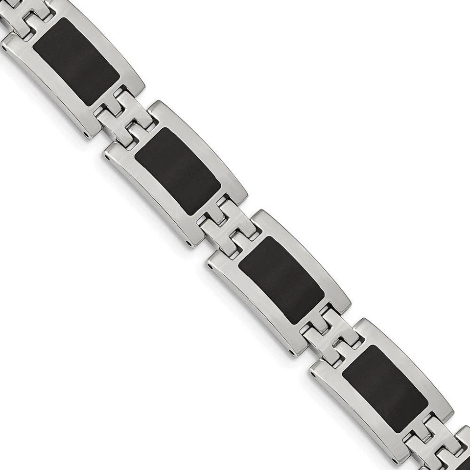 Pulsera de acero inoxidable esmalte negro para hombre, 9 pulgadas Foto 1 de 4