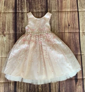 American Princess Girl's Short Sleeve Back Zip Belted Lined Pink/White Dress 6X - Picture 1 of 9