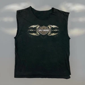 Camiseta sin mangas de colección Y2K Harley Davidson motociclista corte para hombre L negra descolorida punk grunge - Imagen 1 de 5