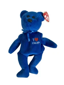 PRE OWNED TY Beanie Babies I LOVE CHICAGO Blue Bear Original Tags 2004 Retired - Picture 1 of 3
