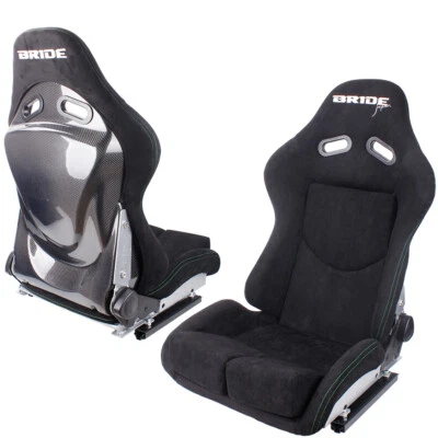 Pair of BRIDE Seats Low Max Racing Seats+Carbon Fiber Shell+Green Seat Stitches - Image 1 of 4