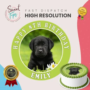 TOPPER TORTA COMMESTIBILE LABRADOR ROTONDO PERSONALIZZATO COMPLEANNO DECORAZIONE - Foto 1 di 1