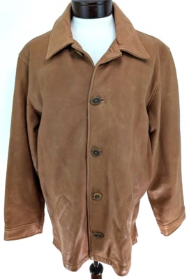 Abrigo de cuero para hombre ORVIS marrón tostado chaqueta abotonada hecho en CANADÁ talla XL LEER* Foto 1 de 4