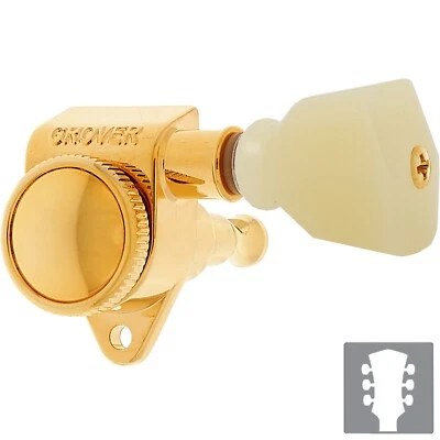 NEW Grover 502 LOCKING Tuners 3x3 Modern Gibson Les Paul KEYSTONE Buttons - GOLD - Image 1 of 4