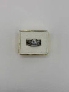 Princess Cut CZ Stainless Steel Engagement Ring Match Wedding Band Set Size 5 - Picture 1 of 4