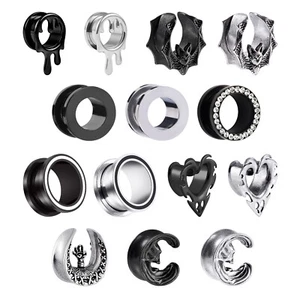 2pcs Hollow Stainless Steel Ear Plugs Tunnels Saddle Ear Gauges Spreader Earring - Picture 1 of 29