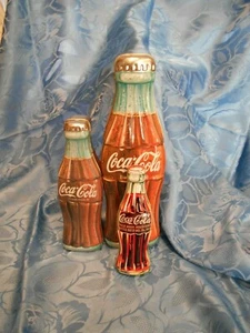 COKE - VINTAGE 1997 COKE BOTTLE SHAPE SET OF 3 NESTING TINS - Picture 1 of 2