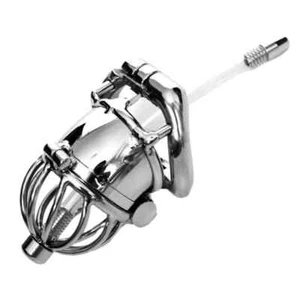 Double Lock Chastity Cage Stainless Steel Male Chastity Device Lock Tube Ring - Picture 1 of 9