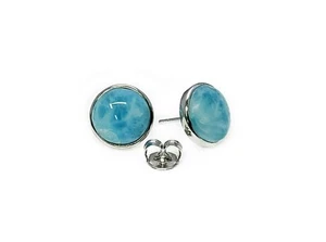 Pendientes de tachuelas naturales Larimar AAA de 10 mm plata esterlina 0,925 - Imagen 1 de 5