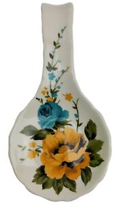 The Pioneer Woman Ceramic Rose Shadow Spoon Rest Yellow Blue Floral 8.5" New