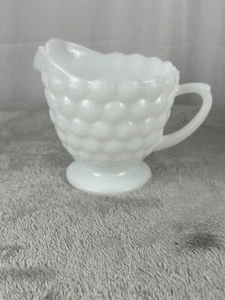 Vintage White Milk Glass Creamer Anchor Hocking Bubble Pattern 1960s Fire King - Picture 1 of 8