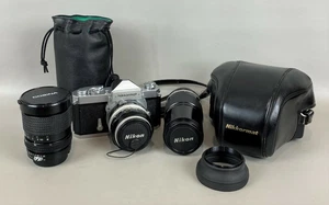 Nikon Nikkormat FT 35mm SLR Camera w/ Case & 3 Lenses