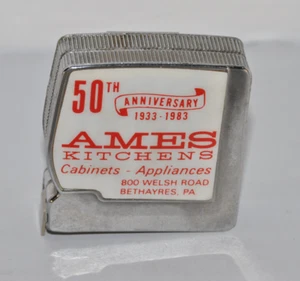 Vintage Metal Tape Measure Ruler Tool Advertising AMES Kitchens 50th Anniversary - Bild 1 von 7