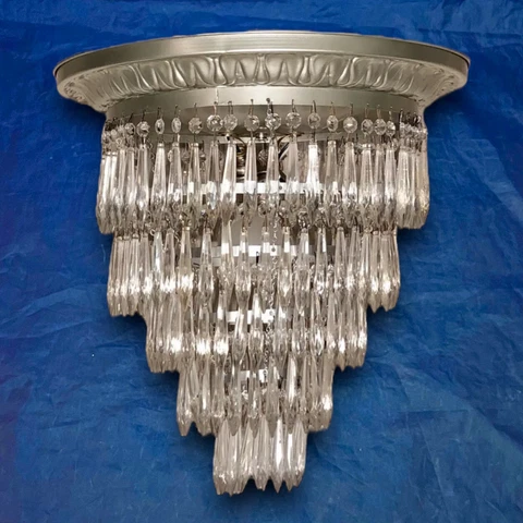 Antique Wedding Cake Fixture Antique Brushed Nickel Finish wired Light Prisms Cover
