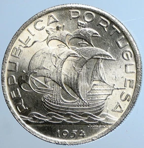 1954 PORTUGAL w PORTUGUESE SAILING SHIP Vintage Silver 10 Escudos Coin i111429 - Picture 1 of 3