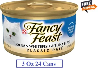 Ocean Whitefish & Tuna Feast Classic Pate Purina Fancy Feast Wet Cat Food 24Cans - Image 1 of 4