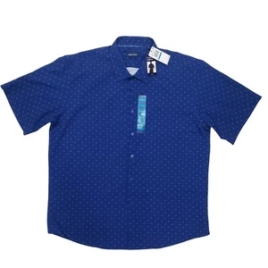 Nautica Performance Dress Shirt SS Blue Geo Stretch Cooling Mens XXL NWT Flaw - Picture 1 of 11