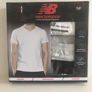 New Balance Cotton Performance Short Sleeve V Neck Tee 3Pk Tagless Sm 34-36 NIB - Picture 1 of 6