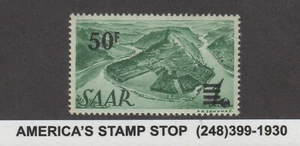 1947 Saar SC 187A Grey Green Printing with Overprint VF/XF MH - 50f Saar River - Picture 1 of 3