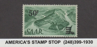 1947 Saar SC 187A Grey Green Printing with Overprint VF/XF MH - 50f Saar River - Image 1 of 3