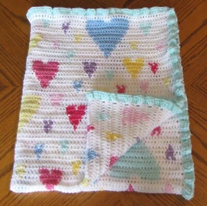 New Hearts Coperta Neonato Afgano - Verde Pastello, Blu, Rosa, Giallo, Viola - Foto 1 di 3