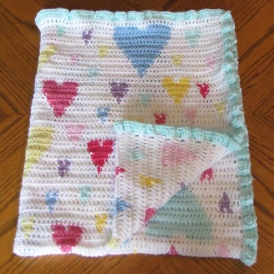 New Hearts Baby Blanket Afghan - Pastel Green, Blue, Pink, Yellow, Purple - Image 1 of 3