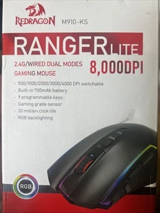 Ranger Lite Redragon RGB Backlight Gaming Mouse 2.4G Wireless #M910-KS - Picture 1 of 2