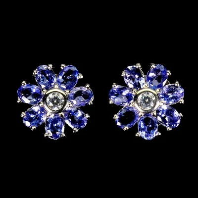 Pendientes de plata de ley 925 ovalados de tanzanita 4x3 mm joyas de piedras preciosas naturales Foto 1 de 4