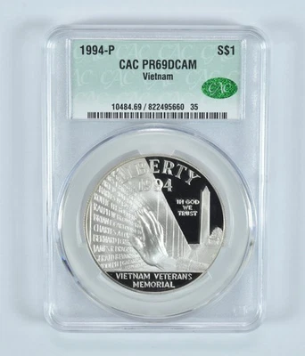 1994-P Vietnam Commemorative Silver Dollar PR69 DCAM CAC CACg *0397 - Image 1 of 4