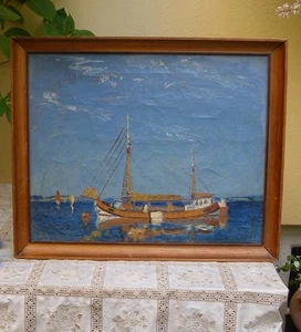 Fishing Boats in Blue. Fine colorful seascape. Signed and dated 1938. - Picture 1 of 5