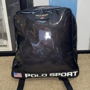 Vintage Ralph Lauren Polo Sport Black Clear See Through Airport Backpack Bag - Picture 1 of 9