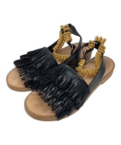 Sandali piatti BALENCIAGA in pelle verniciata nappa catena pista neri misura: 36 1 2