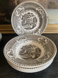 (4) JOHN CARR & SONS Park Scenery Transferware PLATES & (1) BOWL Antique 1860s - Imagen 1 de 22