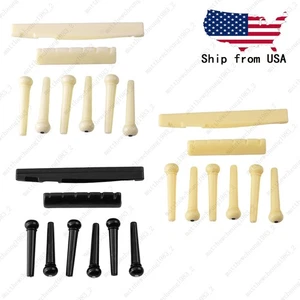 Guitar Bridge Saddle Nut with Guitar Bridge Pins for 6-String Acoustic Guitar - Picture 1 of 5