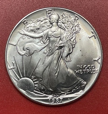 1987 American Silver Eagle Dollar, Gem, 1 Oz .999 Silver. - Image 1 of 3