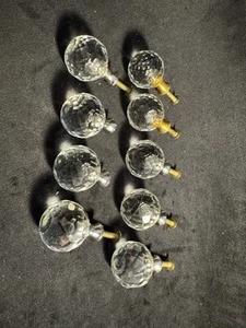 Set Of 9 Vintage Round faceted Crystal Glass Cabinet Or Drawer Door Knobs - Picture 1 of 5