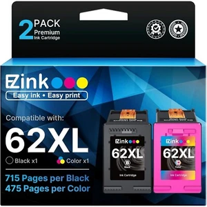 E-Z Ink 62XL Ink Cartridges for HP 62 Ink 62XL Ink Cartridges Black and Color - Picture 1 of 7
