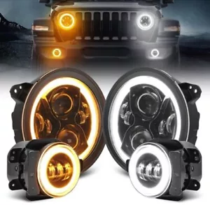 Jeep Wrangler JL 9 Inch Round LED Headlights and 4 Inch Fog Lights - Foto 1 di 2