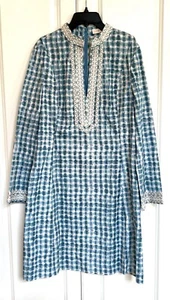 NWT Tory Burch sz 10 blue sonda/multi cotton blend v-neck embroidered dress $325 - Picture 1 of 5