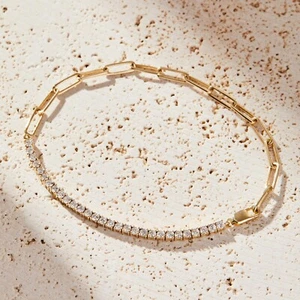 Half Link & Half Diamond Bracelet in 14k Gold 1.00 Carat Total Weight - Picture 1 of 10