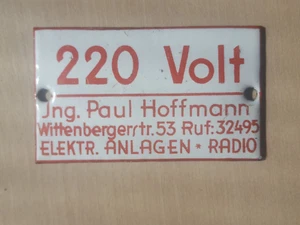 Hinweisschild Emailschild Elektroinstallateur Radio Ing. Paul Hoffmann Dresden ! - Bild 1 von 3